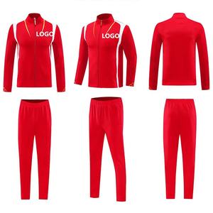 Setelan olahraga sepak bola ritsleting penuh untuk pria wanita anak-anak celana olahraga kualitas tinggi Set 2 potong pakaian Jogging anak muda merah - Product Image 4