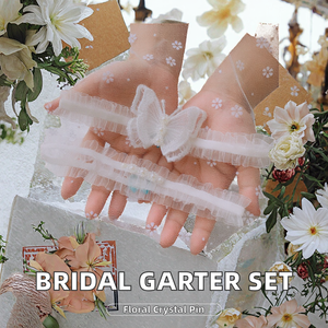 <span class=keywords><strong>Liguero</strong></span> de pierna para <span class=keywords><strong>novia</strong></span>, sexy, con diseño de mariposa, conjunto de lencería de boda, de poliéster ecológico, de 2 piezas, con broche floral de cristal - Product Image 2