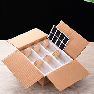 Ensemble de 6 bocaux de stockage en verre transparent de qualité alimentaire de 250ml 8oz pour la maison et la cuisine avec couvercles en bambou pour le thé et le café aux épices - Product Image 1