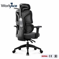Chaise de bureau ergonomique avec système d'accoudoirs multi-axes, vérin à gaz certifié SGS, pivotante, inclinable, vente en gros, usine OEM