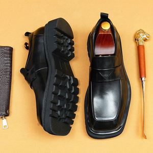 Mocasines de Hombre de Cuero Genuino con Cordones, Zapatos Casuales de Negocios, Suela Gruesa, Ligeros, Transpirables, Cómodos para Caminar, de Goma - Product Image 3