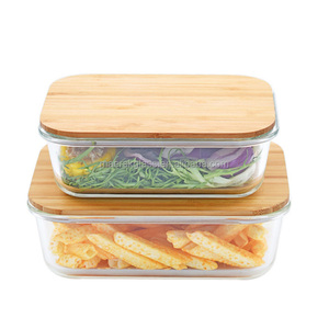 Boîte à lunch en verre disponible au micro-ondes, récipients de stockage d'aliments pour la maison et la cuisine avec couvercle en bambou - Product Image 1
