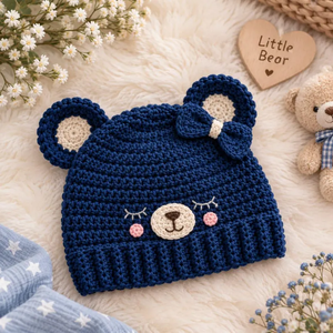 Gorro de Punto de Invierno con Orejas de Oso para Bebé, Gorro de Ganchillo Unisex Ajustable para Exteriores - Product Image 4