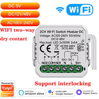 Modul Saklar Smart Dry Contact WiFi/Zigbee 2CH Smart Home DIY Breaker Relay DC 12-48V AC 100-240V Kompatibel dengan Alexa Google Home