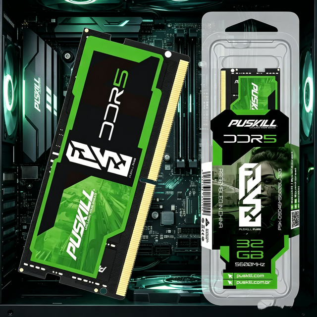 PUSKILL DDR5 32GB 5600MHz Desktop RAM Memory Module Green Black Design High Performance PC Upgrade