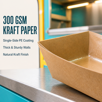 Barquettes en papier kraft peu encombrantes pour food trucks, barquettes de service jetables avec revêtement PE, pratiques pour le service rapide et empilables