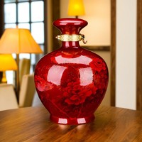 Botol & Stoples Anggur Kosong Keramik Jingdezhen 1,5kg-2,5kg, Lapisan Kristal Peony Merah, Tertutup Rapat, untuk Penyimpanan Anggur Rumah Tangga