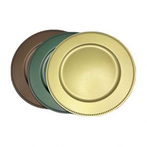 Assiettes de présentation classiques plaquées or avec perles, design mariage, pour événements de mariage, assiette de présentation perlée dorée - Product Image 5