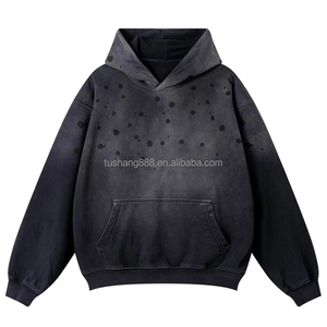 Màu Xám Đen Xám tùy chỉnh cổ điển Gradient thời trang dạo phố quá khổ axit rửa Áo Thun Áo Hoodie - Product Image 2