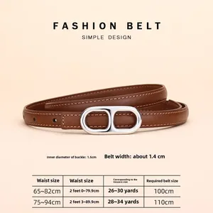 <span class=keywords><strong>Cintura</strong></span> in Denim in <span class=keywords><strong>pelle</strong></span> da <span class=keywords><strong>donna</strong></span> 1.3cm alla moda con fibbia in lega d'argento lucida e anello in metallo stile semplice Versatile - Product Image 5