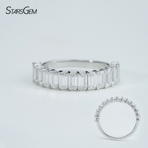 Half Eternity 2*4mm <strong>Emerald</strong> Cut D VVS1 Moissanite S925 Sterling <strong>Silver</strong> <strong>Ring</strong> Ready to Ship - Product Image 1