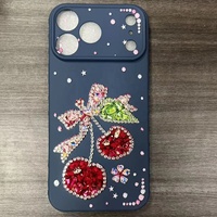 Coque de téléphone tendance en TPU avec motif cerises et diamants pour iPhone 18 17 16 15 14 13 12 11 – Housse arrière pour femme