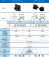Bande de LED électrique circulaire 2-6pin fil IP67/IP68 M20 connecteur étanche à montage sur panneau pour Application de puissance Contact en cuivre