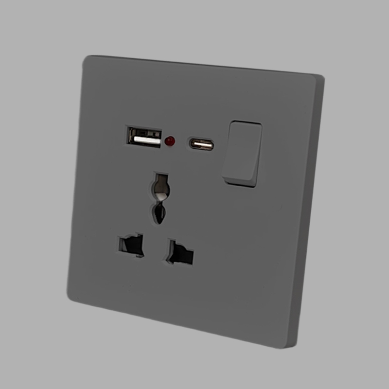 Enchufe con interruptor MF, 1 USB + 1 Tipo-C, neón