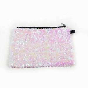 Sacs cosmétiques en coton écologiques pour femmes, avec paillettes brillantes roses, petite fermeture éclair, couleur et taille personnalisables, vente en gros, sacs de voyage - Product Image 1