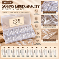 504 faux ongles longs en forme de stiletto, pré-encrés, transparents, couvrance totale, semi-mat, en PMMA, extensions d'ongles, 12 tailles, pour salon professionnel