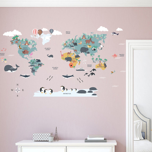 Removable <strong>School</strong> <strong>Classroom</strong> <strong>Decoration</strong> 3d Cartoon Animal World Map Wall Stickers for Kids Room - Product Image 4