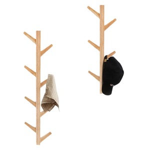 Wall Mounted Coat Rack Tree Branch Design 6 <b>Hooks</b> Solid Wood Natural Color For Entryway Wall Storage - Product Image 5
