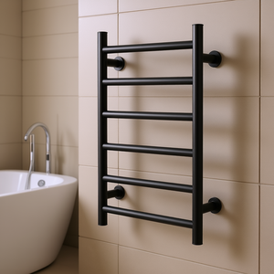 Vevor Matte Black 6-<b>Bar</b> Electric Heated Towel Warmer Wall-Mounted Bathroom Towel Rack Minimalist Design Steel Construction - Product Image 2