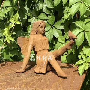 Perna de fadas rústica de jardinagem, mais vendido, antiguidade, anjo de jardinagem, com pássaro, outro gramado, quintal de trás, itens de decoração de jardim