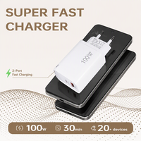 Chargeur mural 100W à technologie GaN, double sortie Type-A et Type-C, prise EU, compatible PD3.0 PPS AC DC, pour ordinateur portable, téléphone et tablette (modèle exclusif)