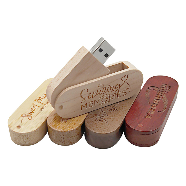 Customization Wooden Rotating USB Flash Drive 64GB Walnut USB Memory Stick with Box 4GB 8GB 16GB 32GB Wood Pen Drive for Gifts