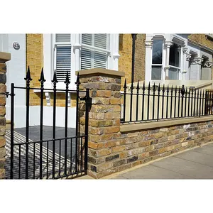 Wrought iron garden brick fence steel pale picket fence decorative black powder coated