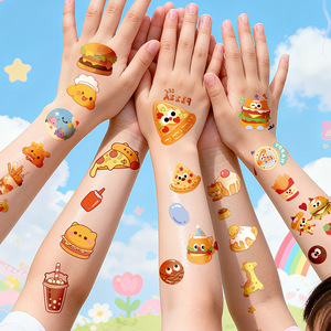 Autocollants de tatouage temporaire pour enfants, motifs dessin animé, étanches, impression numérique, film PET, pour bras, fête, design alimentaire, taille unique - Product Image 1
