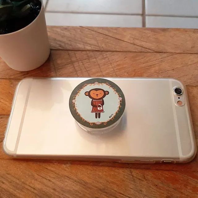 Cute CALA Plastic Animal Socket Phone Grip Dia.40mm 7mm Thick with Adhesive Installation Adjustable for Gift and Souvenir Use