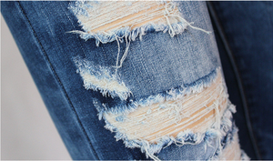 Jeans Skinny da <span class=keywords><strong>Donna</strong></span> Blu a Vita Media, Elasticizzati, con Dettagli Strappati, Lunghezza <span class=keywords><strong>alla</strong></span> <span class=keywords><strong>Caviglia</strong></span>, Vestibilità Slim, Stile Streetwear Estivo - Product Image 5