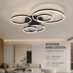 Plafonnier LED moderne en forme d'anneau, en acrylique et métal, à montage en surface, télécommande, variateur de lumière, tricolore, pour salon et chambre - Product Image 2
