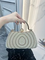 PLAYMAX Tas Wanita Baru Klasik Berhiaskan Rhinestone Mutiara dengan Penutup Magnetik, Bahan Poliester, Tas Malam, Tali Rantai, Tas Selempang, Dompet Clutch