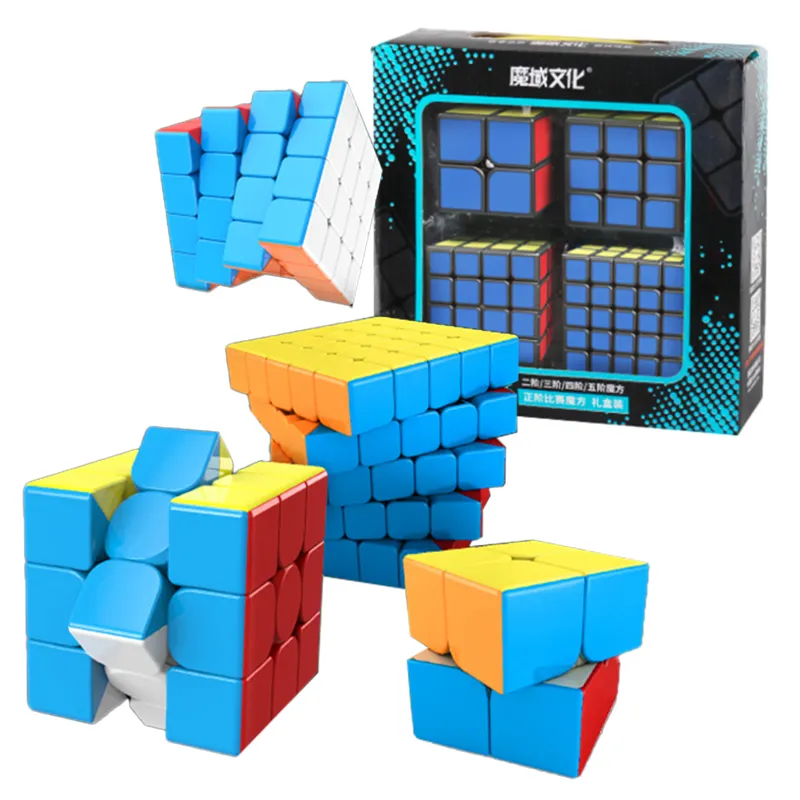 Customized 4-in-1 Gift Box Set Of Speed Magic Cubes 2x2 3x3 4x4 5x5 Magic Puzzle Cube ABS Plastic Quality Educational Toys