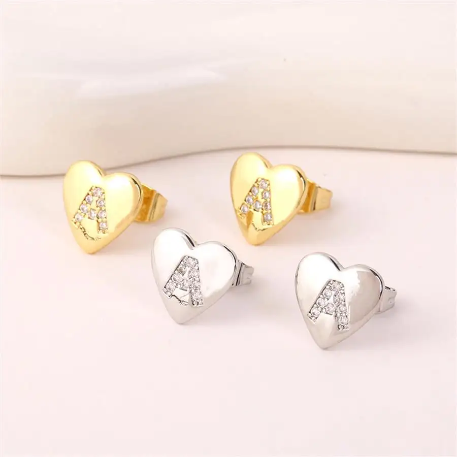 no tarnish jewelry Love letter Stud earrings 18K copper gold plated 26 letter earrings diamond heart earrings N2402292