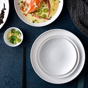 Juego de platos con logotipo personalizado de porcelana de cerámica redonda estilo en relieve blanco PITO, juego de platos de porcelana para restaurante y Hotel - Product Image 2