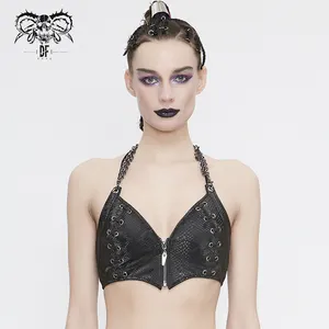 WT060 kulübü seksi bayanlar yılan derisi desen yelek göğüs sarılmış punk lace up halter yelek ile