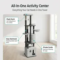 Arbre à chat moderne multi-niveaux avec griffoir et hamac pour grands chats