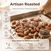 Amandes entières noires OEM en vrac, grillées, assaisonnées au sel et à l'huile végétale, croquantes, savoureuses, prêtes à consommer, emballées avec soin