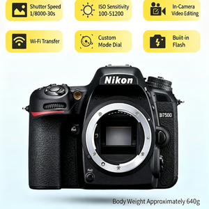 Cámara Digital DSLR <span class=keywords><strong>Nikon</strong></span> <span class=keywords><strong>D7500</strong></span> AP-S C Usada Original con Lente VR de 18-55 mm, 20, 88 MP, Video 4K, 18-105, 18-140, 50 mm - Product Image 5