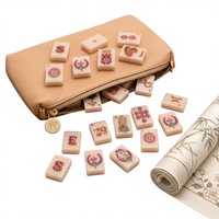 Tuiles de Mahjong américaines en acrylique, rose désert, jeu de Mahjong monocouche, tuiles de jeu rose pâle avec sac de rangement
