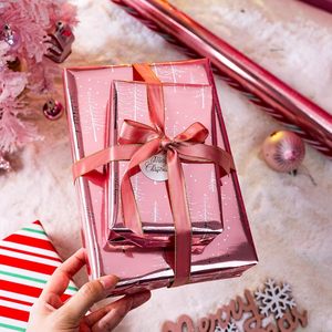 Reversible Christmas Wrapping Paper <b>Pink</b> Winter Forest Tree Design Metallic Foil 17x33 Feet Gift Craft Eco-Friendly - Product Image 4