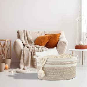 Couvertures de cadeau spéciales de couleur neutre de conception polyvalente flexible panier à <span class=keywords><strong>linge</strong></span> paniers à <span class=keywords><strong>linge</strong></span> <span class=keywords><strong>en</strong></span> <span class=keywords><strong>corde</strong></span> de coton tissé organique - Product Image 4