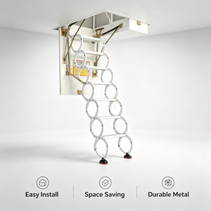 <span class=keywords><strong>Escalera</strong></span> plegable moderna <span class=keywords><strong>de</strong></span> aluminio para acceso al ático <span class=keywords><strong>con</strong></span> escalones retráctiles, diseño que ahorra espacio, capacidad <span class=keywords><strong>de</strong></span> carga <span class=keywords><strong>de</strong></span> 300 kg. - Product Image 1