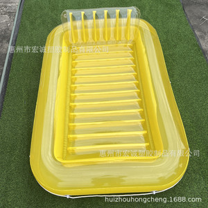 Rectangular Inflatable Floating Bed 70x46 Inches With Headrest For Swimming Pool Use Yellow PVC Material - Product Image 2