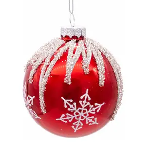 红色和银色雪花球玻璃圣诞装饰品环保