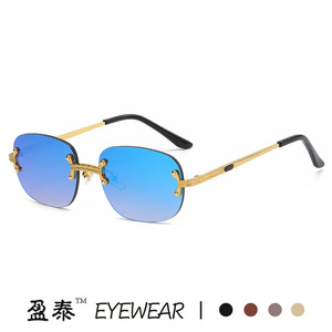 Eyewear Metal Frameless <b>Sunglasses</b> UV400 Unisex Fashion Hip Hop Style Gold Mirror Lenses - Product Image 3