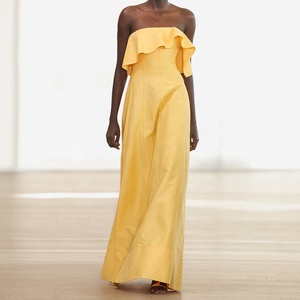 Tongrui 2023 nouveau Design <span class=keywords><strong>robe</strong></span> sans bretelles jaune sans manches <span class=keywords><strong>robe</strong></span> <span class=keywords><strong>lin</strong></span> coton hors épaule <span class=keywords><strong>robe</strong></span> pour les femmes - Product Image 1
