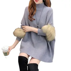 2024春季新款时尚女士模拟领蝙蝠袖皮草侧开羊绒斗篷