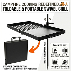Parrilla Giratoria 360° Resistente para Fogatas, Parrilla Ajustable en Altura para Fogatas, Rejilla para Asar, Parrilla para Barbacoa para Acampar con Bolsa de Transporte - Product Image 3