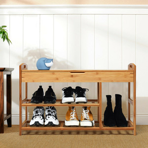 Organized Clutter-Free Boot & Shoe <b>Bench</b> with Openable <b>Seat</b> Wooden Entryway Storage Rack for Living Room Dining & Hotel Mudroom - Product Image 2